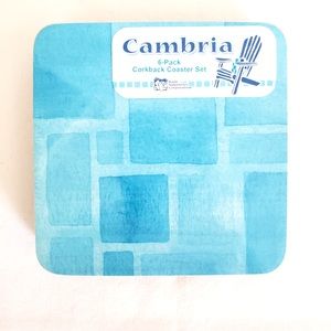 CAMBRIA 6PK CORKBACK COASTER SET BLUE/AQUA MOSAIC NEW